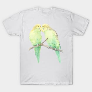 Budgies couple kiss watercolor portrait v2 T-Shirt